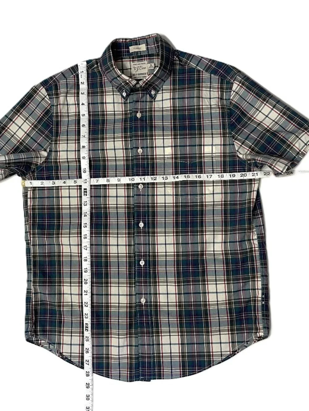 J.Crew Shirt Men's Medium 100% Cotton Plaid Short Sleeve Button Down Classic